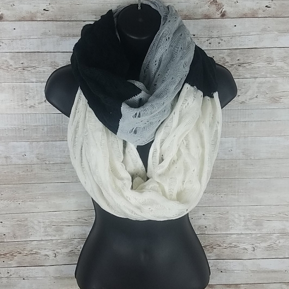 None Accessories - Fashion Scarf, blk, whte and gray infinity scarf.